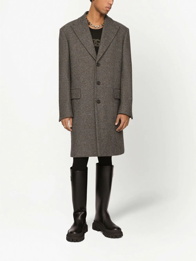 Dolce & Gabbana Tailored Herringbone Coat In Black