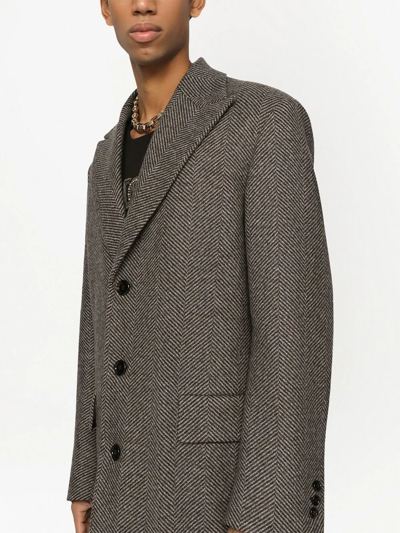 Dolce & Gabbana Tailored Herringbone Coat In Black
