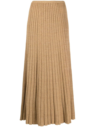 Shop Tory Burch Pleated Knit Midi Skirt In Neutrals