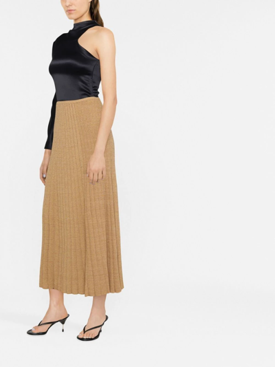 Shop Tory Burch Pleated Knit Midi Skirt In Neutrals
