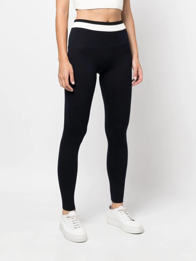 Jil Sander Contrast-stripe Knitted Leggings In Blue