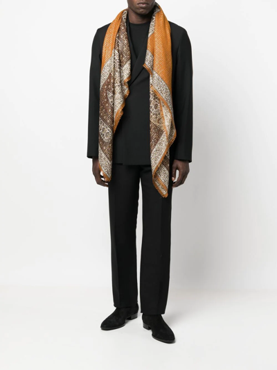 Pre-owned Saint Laurent 1970s Paisley Print Scarf In Orange