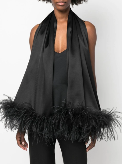Shop Styland Feather-trim Detail Scarf In Black