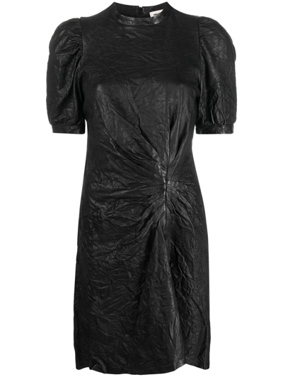 Zadig & Voltaire Rixe Cuir Froisse Crinkle Leather Minidress In Black