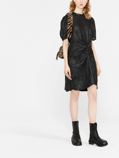 Zadig & Voltaire Rixe Cuir Froisse Crinkle Leather Minidress In Black