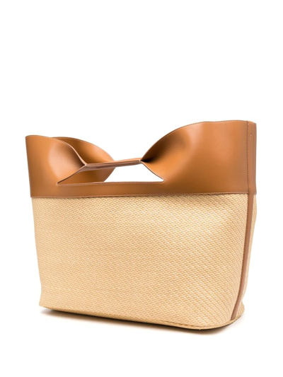 Shop Alexander Mcqueen The Bow Straw-woven Tote Bag In Neutrals