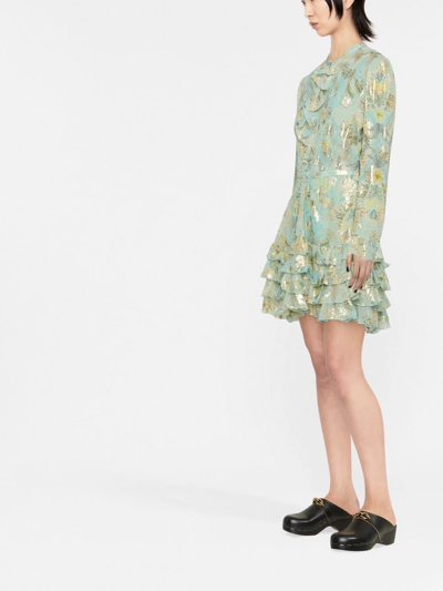 Shop Etro Floral-print Ruffled Mini Dress In Green