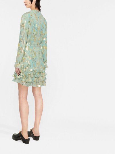 Shop Etro Floral-print Ruffled Mini Dress In Green