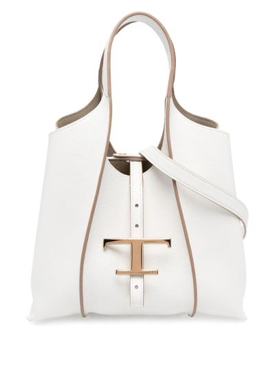 Tod's Mini T Timeless Leather Shopping Bags In White