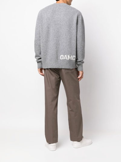 Oamc Intarsia-knit Logo Wool=blend Jumper In Grey