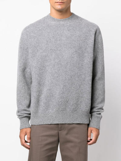 Oamc Intarsia-knit Logo Wool=blend Jumper In Grey
