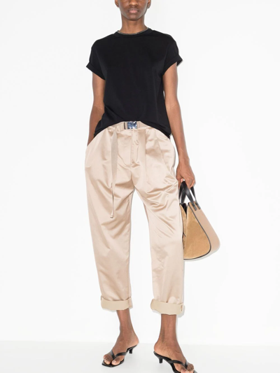 Brunello Cucinelli Short-sleeved T-shirt With Rolled Sleeves And Keyhole Detail In Black