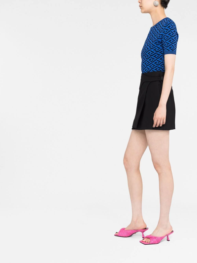 Shop Versace La Greca Jacquard Knitted Top In Blue