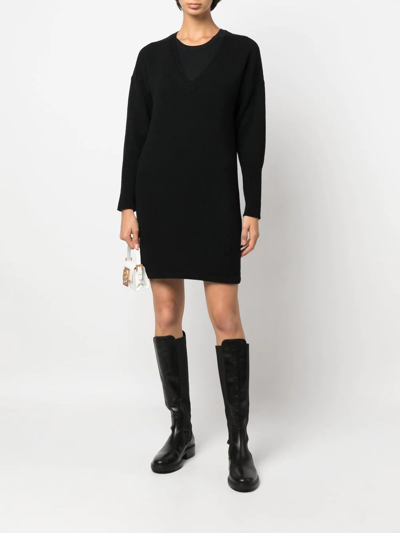 Shop Federica Tosi Ribbed-knit Long-sleeve Dress In Black