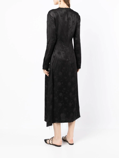 Shop Yuhan Wang Floral-jacquard Long-sleeve Dress In Black