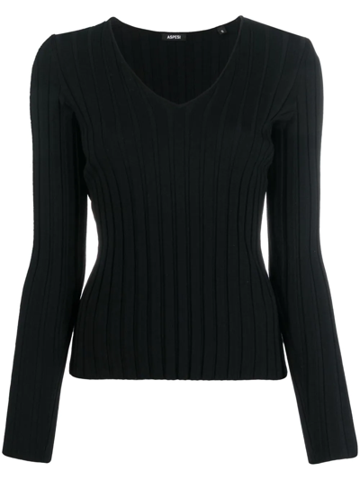 Shop Aspesi Ribbed-knit V-neck Jumper In Black