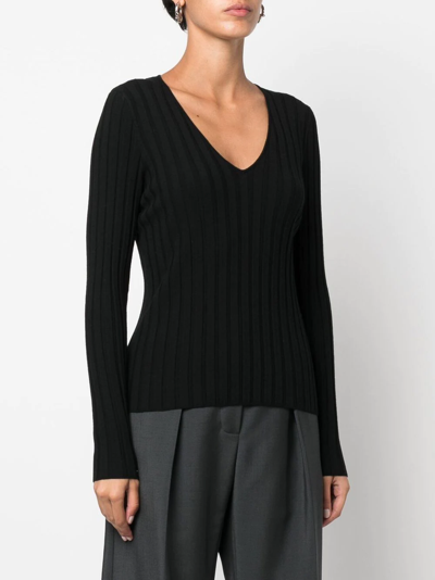 Shop Aspesi Ribbed-knit V-neck Jumper In Black