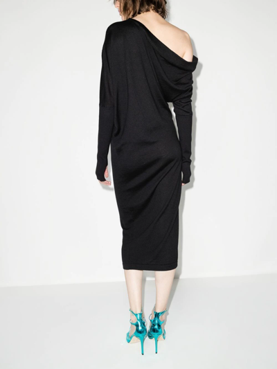Tom Ford One-shoulder Cashmere And Silk-blend Midi Dress In Black