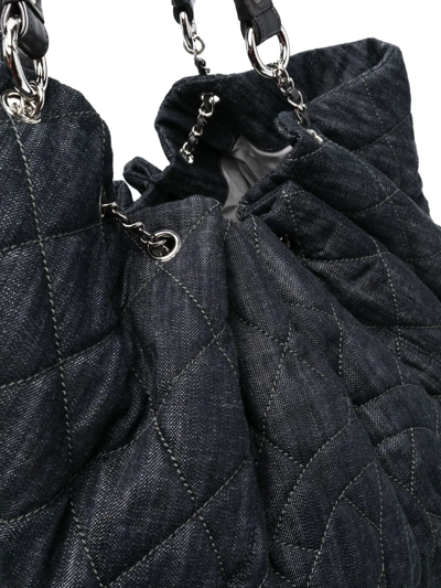 Pre-owned Chanel 2008-2009 Cc Diamond-quilted Denim Tote Bag In Blue
