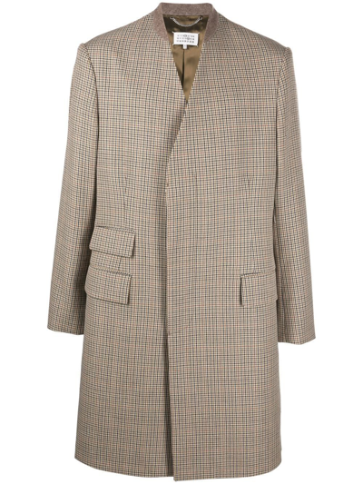 Shop Maison Margiela Herringbone-pattern Collarless Coat In Neutrals