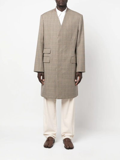 Shop Maison Margiela Herringbone-pattern Collarless Coat In Neutrals