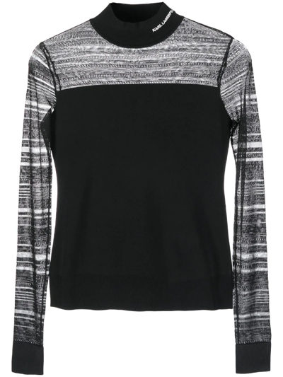 Karl Lagerfeld Logo-embroidered Mock-neck Top In Black