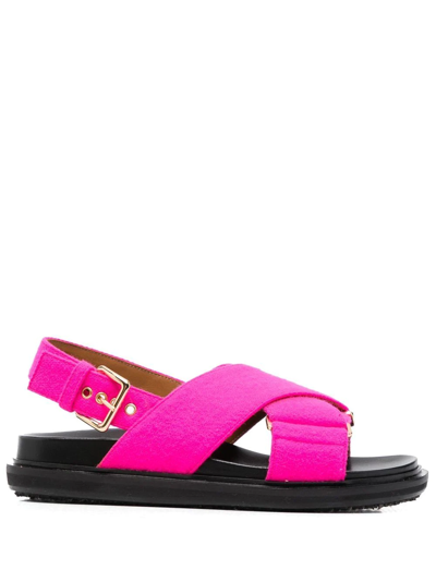 Shop Marni Crossover-strap Leather Sandals In Pink