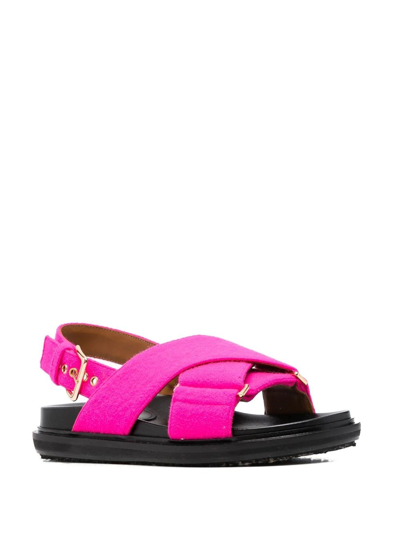 Shop Marni Crossover-strap Leather Sandals In Pink