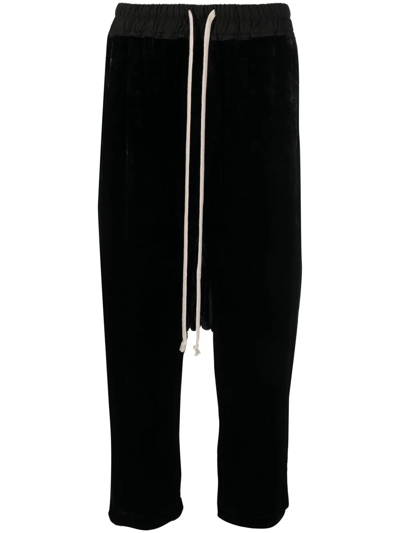 Shop Rick Owens Drop-crotch Velvet Cropped Trousers In Black