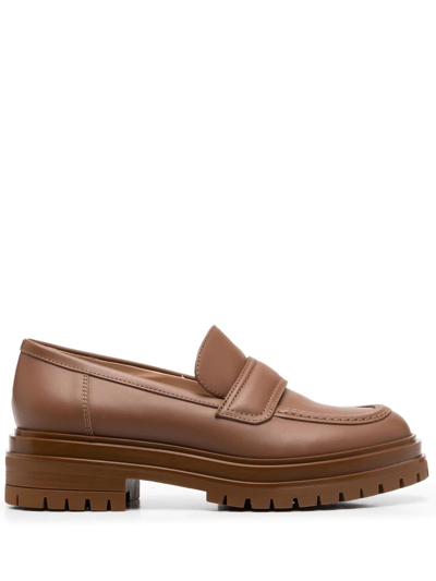 Shop Gianvito Rossi Argo Oversized Loafers In Brown