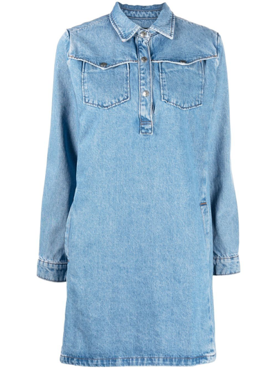 Shop Apc Long-sleeve Denim Shirt Dress In Blue