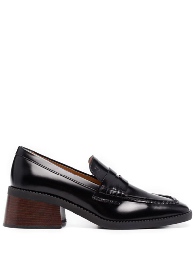 Shop Tod's 60mm Square-toe Leather Loafers In Brown