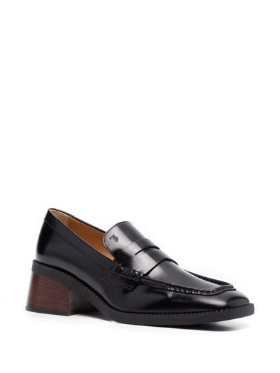 Shop Tod's 60mm Square-toe Leather Loafers In Brown