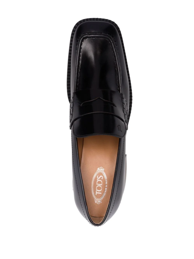 Shop Tod's 60mm Square-toe Leather Loafers In Brown