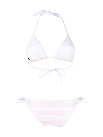 Shop Balmain Striped Logo-print Bikini In White