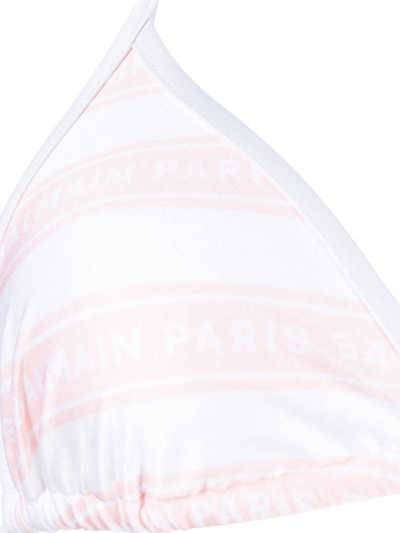 Shop Balmain Striped Logo-print Bikini In White