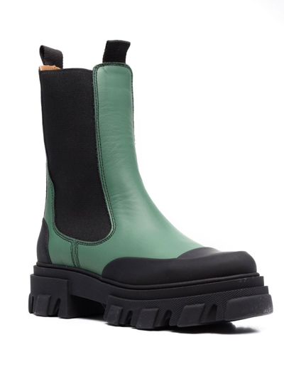 Ganni Colour-block Leather Ankle Boots In Green