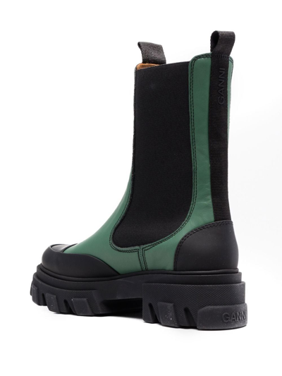 Ganni Colour-block Leather Ankle Boots In Green