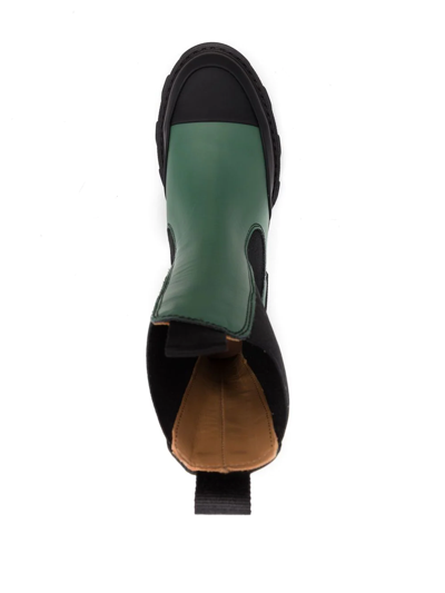 Shop Ganni Colour-block Leather Ankle Boots In Green