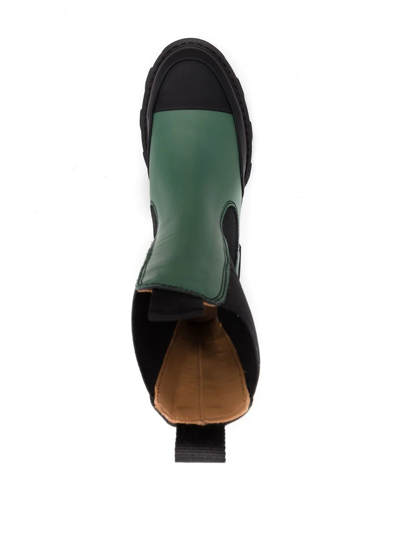Ganni Colour-block Leather Ankle Boots In Green
