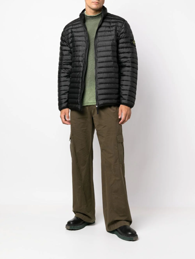 Stone Island Logo-patch Hooded Quilted Down Coat In Black