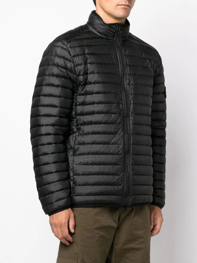 Stone Island Logo-patch Hooded Quilted Down Coat In Black