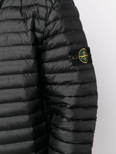 Stone Island Logo-patch Hooded Quilted Down Coat In Black