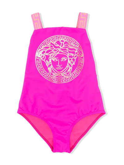 Shop Versace Medusa Head Motif Swimsuit In Pink