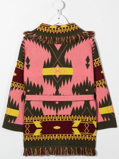 Shop Alanui Abstract-pattern Belted Cardigan In Pink