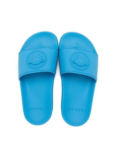 Shop Versace Medusa-head Slides In Blue