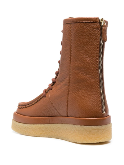 Shop Chloé Leather Lace-up Ankle Boots In Brown