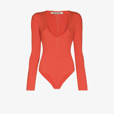 Shop Aeron Red Falaise Ribbed Knit Bodysuit