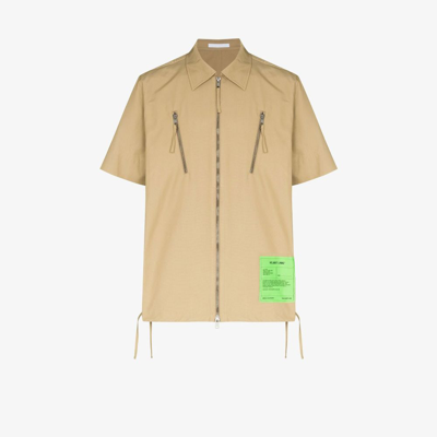 Shop Helmut Lang Neutral Zip-up Short Sleeve Shirt In Neutrals
