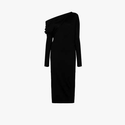 Shop Tom Ford Black Off-the-shoulder Cashmere Midi Dress